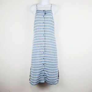 Anthropologie Maeve Dress L Sleeveless Button Front Linen Blend Ties In Back